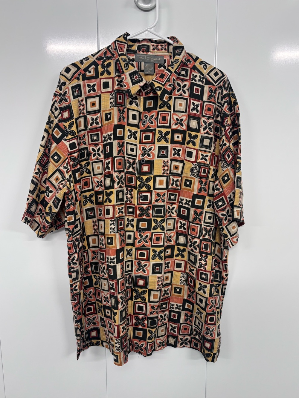 Tori Richard Mens XL Short Sleeve 100% Silk Shirt Geometric Abstract Tiki Aloha